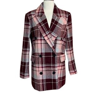 NWT 7 For all Mankind Maroon Pink Double Breasted Pea Coat size Medium